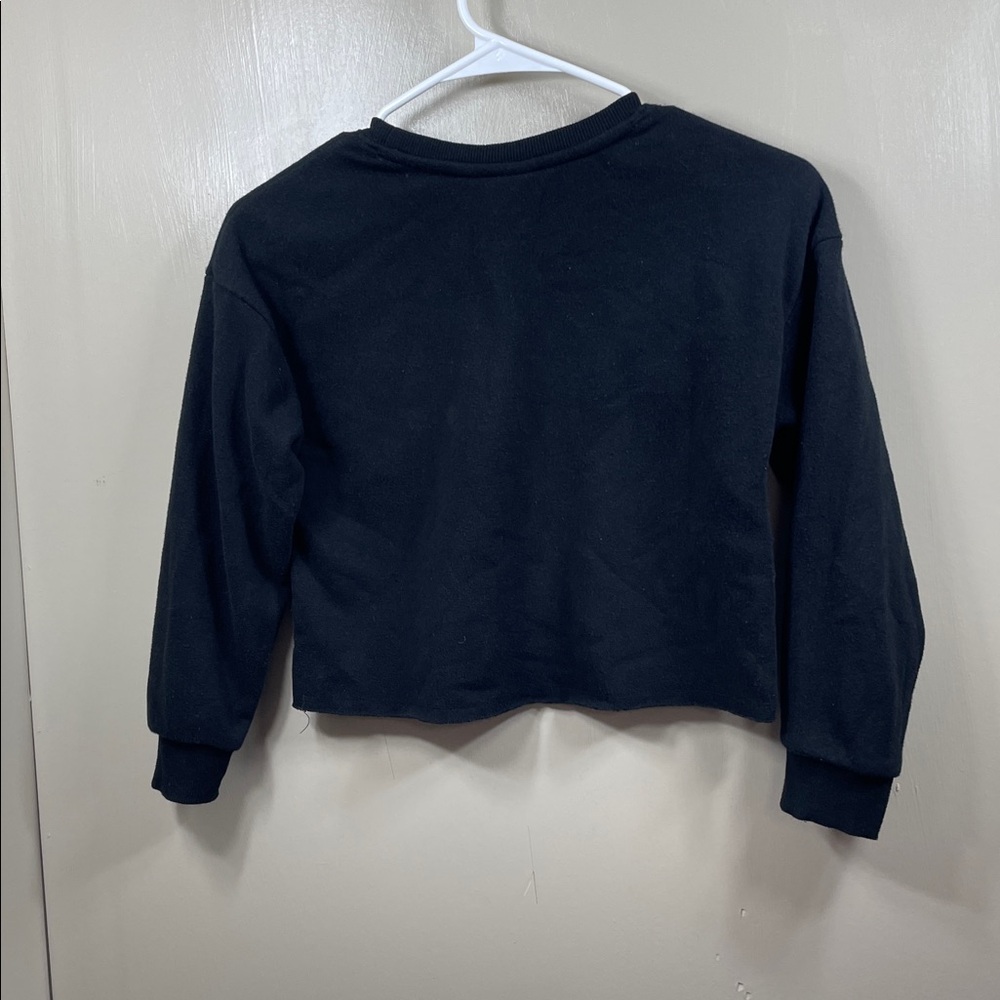Smiley World crop Sweater Youth Black Pullover Crew Neck Nice Day Emoji Kids - Picture 5 of 11